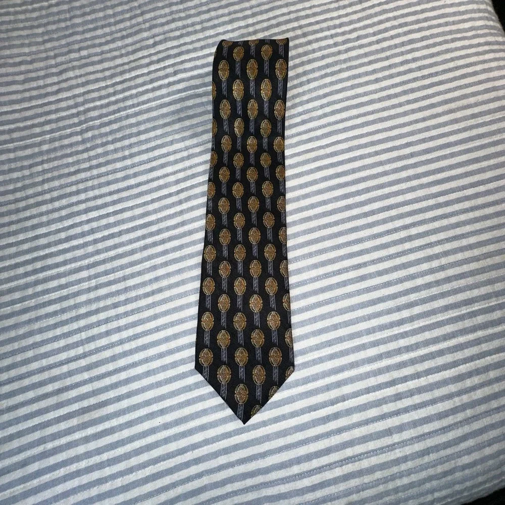 Ferrentino Ferre 100% Silk Tie Made In Italy Black Gold Geometric Luxury Necktie